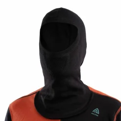 Aclima Men's WarmWool Hoodsweater with Zip Jet Black/Red Clay/North Atlantic