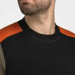 Aclima Men's WoolNet Hybrid Crew Neck Jet Black/Tarmac/Gold Flame
