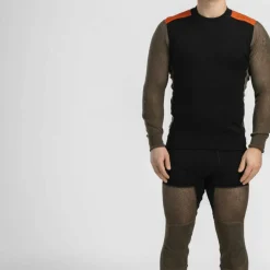 Aclima Men's WoolNet Hybrid Crew Neck Jet Black/Tarmac/Gold Flame