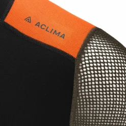 Aclima Men's WoolNet Hybrid Crew Neck Jet Black/Tarmac/Gold Flame