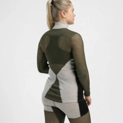 Aclima Women's WoolNet Hybrid Mock Neck Beige Melange/tarmac/jet Black