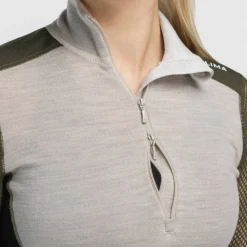 Aclima Women's WoolNet Hybrid Mock Neck Beige Melange/tarmac/jet Black