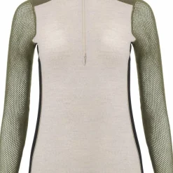 Aclima Women's WoolNet Hybrid Mock Neck Beige Melange/tarmac/jet Black