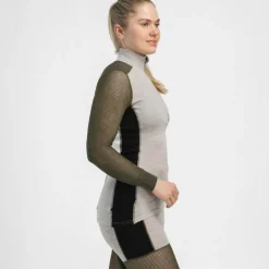 Aclima Women's WoolNet Hybrid Mock Neck Beige Melange/tarmac/jet Black