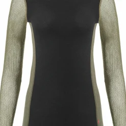 Aclima Women's WoolNet Hybrid Crew Neck Jet Black/Olive Night/Beige Melange