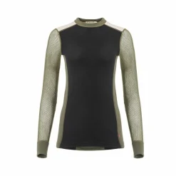 Aclima Women's WoolNet Hybrid Crew Neck Jet Black/Olive Night/Beige Melange
