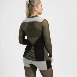 Aclima Women's WoolNet Hybrid Crew Neck Jet Black/Tarmac/Beige Melange