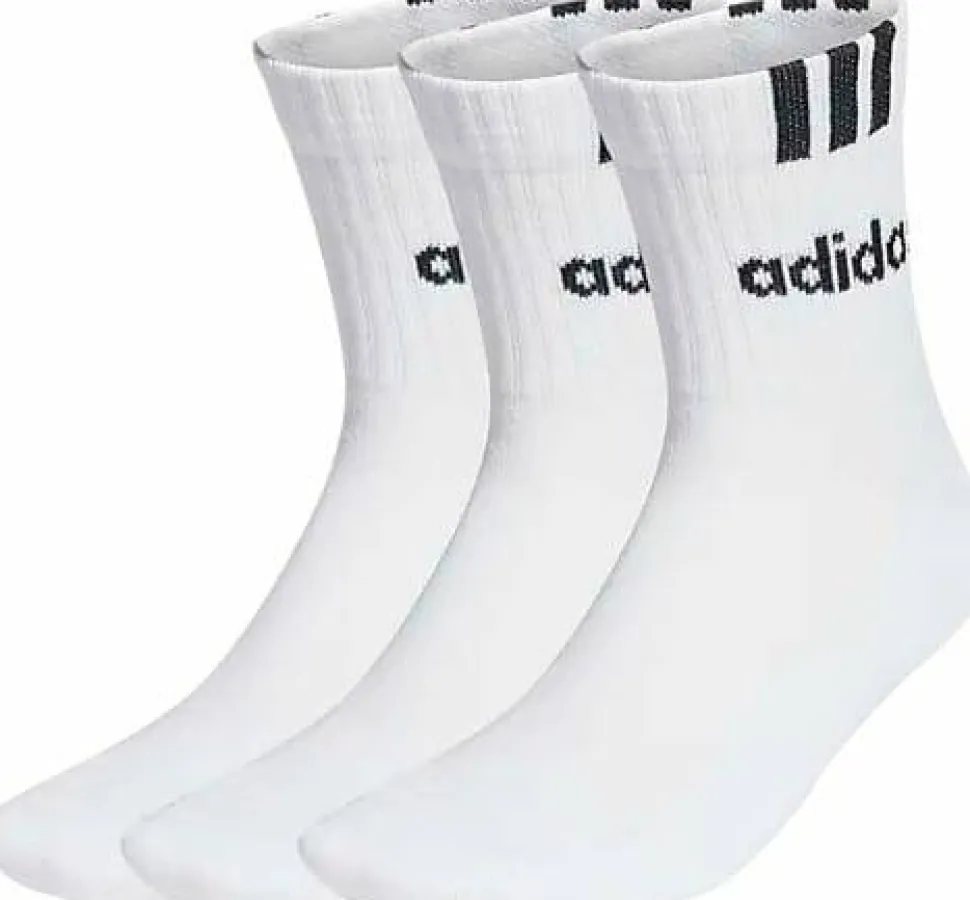 Adidas 3-Stripes Linear Half-Crew Cushioned Socks 3 Pairs White/black
