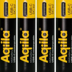 Aqiila USB-C Rechargeable AAA Battery (1,5 V / 600 mAh) 4-pack Black
