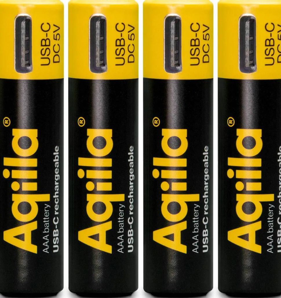 Aqiila USB-C Rechargeable AAA Battery (1,5 V / 600 mAh) 4-pack Black
