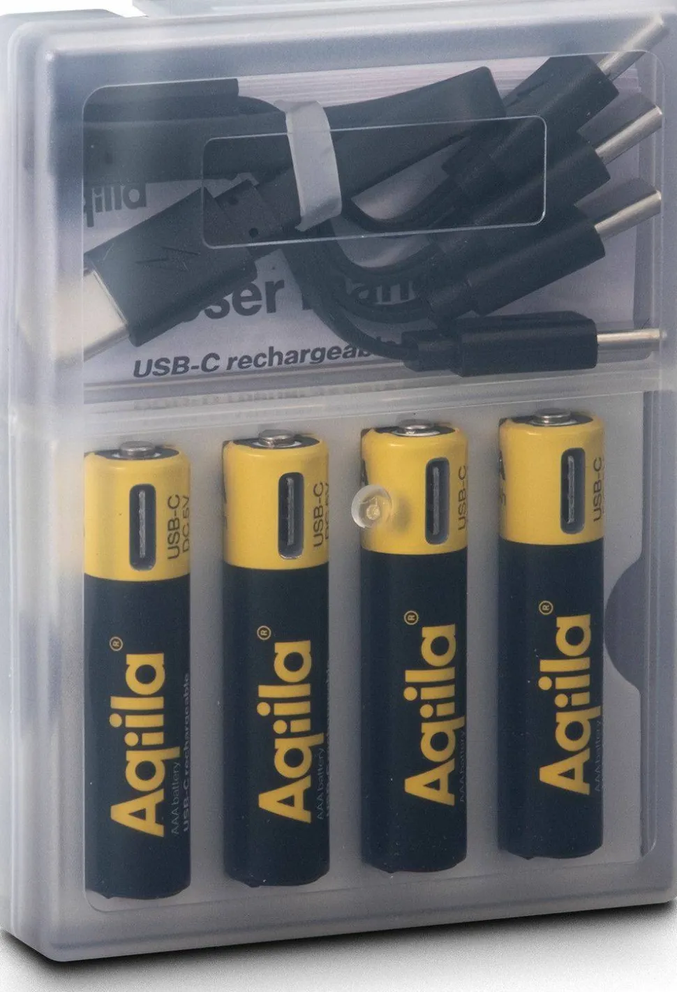 Aqiila USB-C Rechargeable AAA Battery (1,5 V / 600 mAh) 4-pack Black