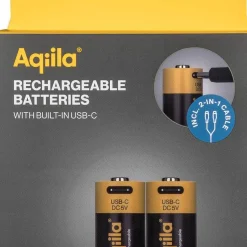Aqiila USB-C Rechargeable CR123A Battery (3V / 750mAh) 2-pack Black