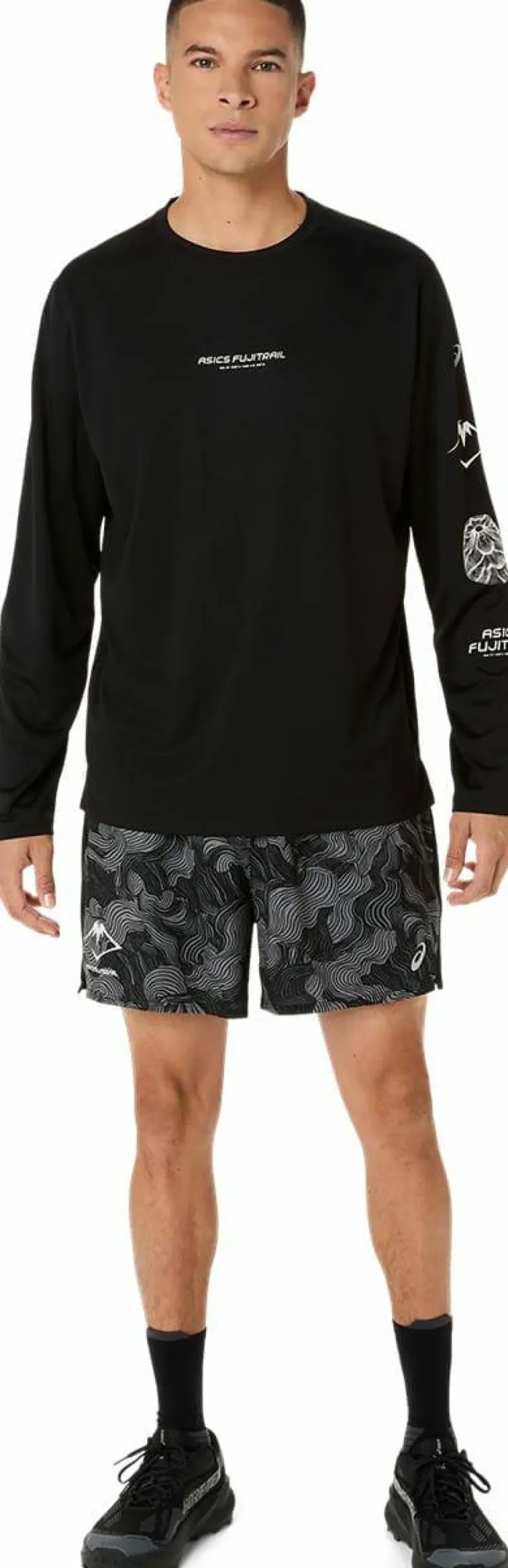 Asics Men's Fujitrail All Over Print 5in Shorts Performance Black/Carbon/Cream