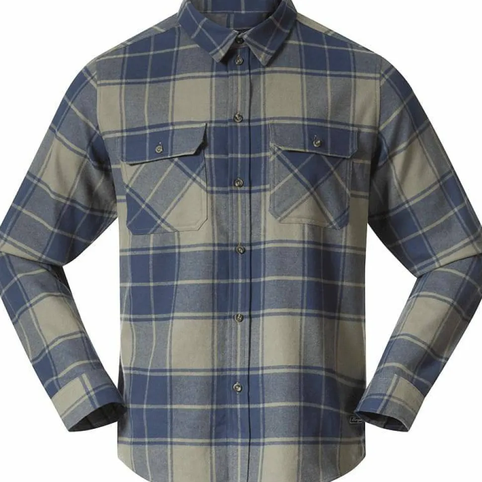 Bergans Men's Nordmarka Flannel Shirt Green Mud/navy Blue Check
