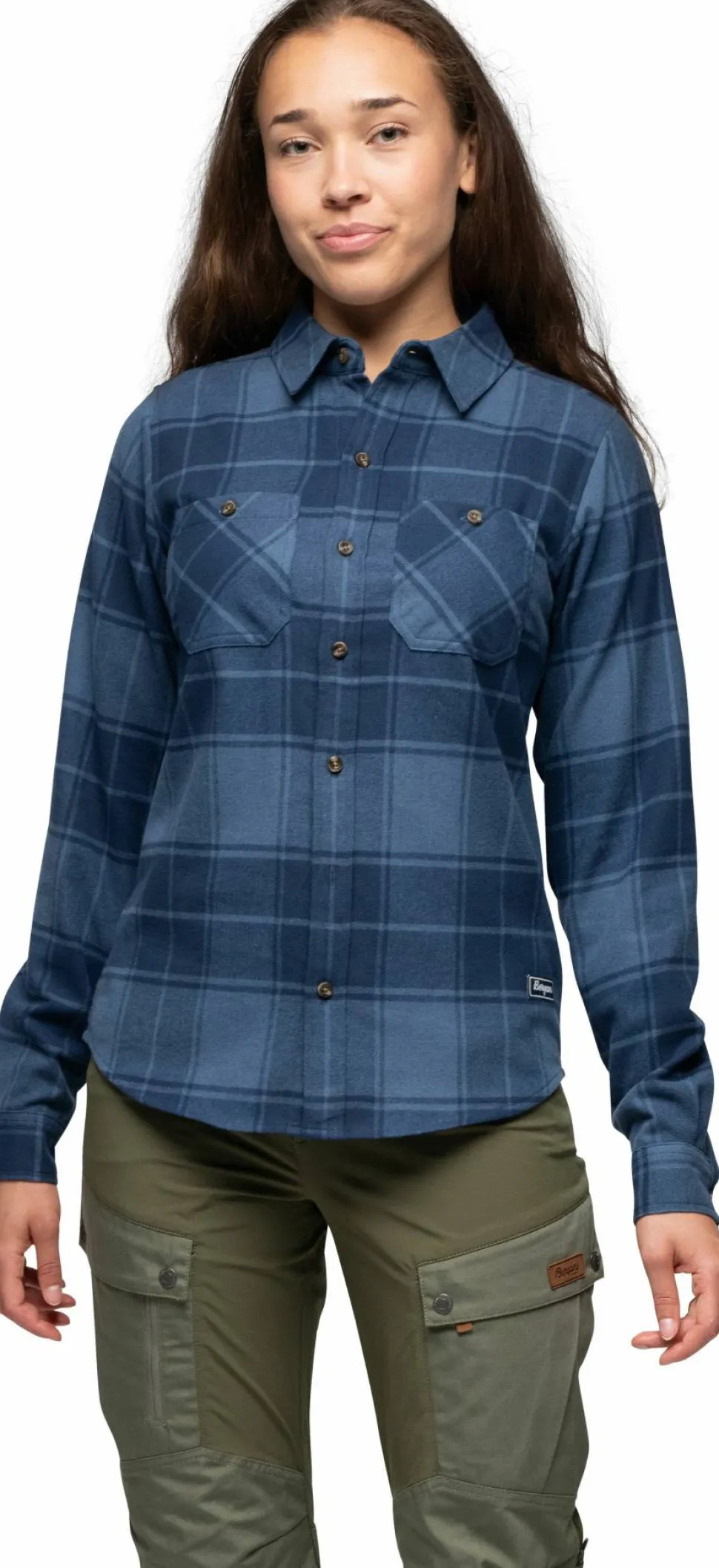 Bergans Women's Nordmarka Flannel Shirt Granite Blue/navy Blue Check