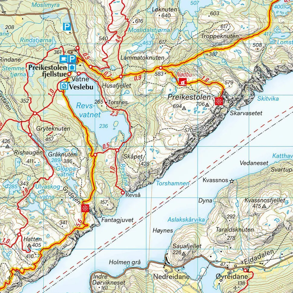 Calazo förlag Lysefjorden, Preikestolen & Kjerag 1:50 000 Hiking map