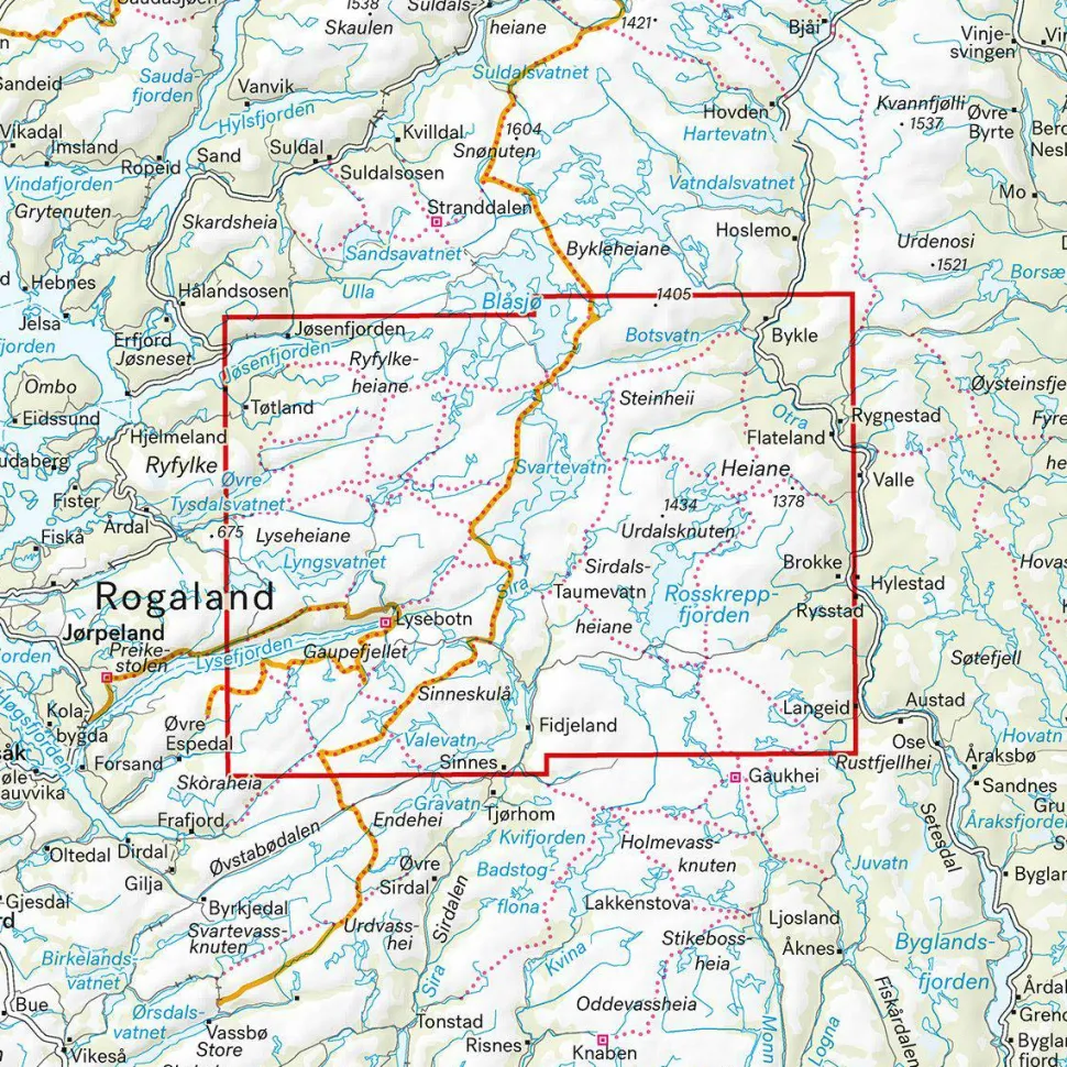 Calazo förlag Lyseheiane, Sirdalsheiane & Setesdal Vesthei Nord 1:50 000 Hiking map