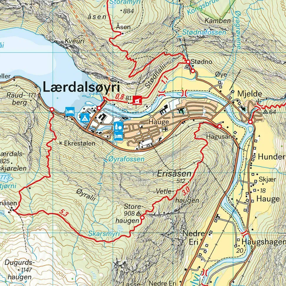 Calazo förlag Nærøyfjorden & Lærdalen 1:50 000 Hiking map