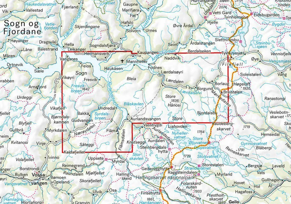 Calazo förlag Nærøyfjorden & Lærdalen 1:50 000 Hiking map