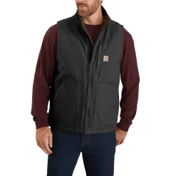 Carhartt Men's Washed Duck Lined Mock Neck Vest Black