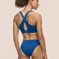 Casall Women's V-Neck Crossback Bikini Top Blue Teel