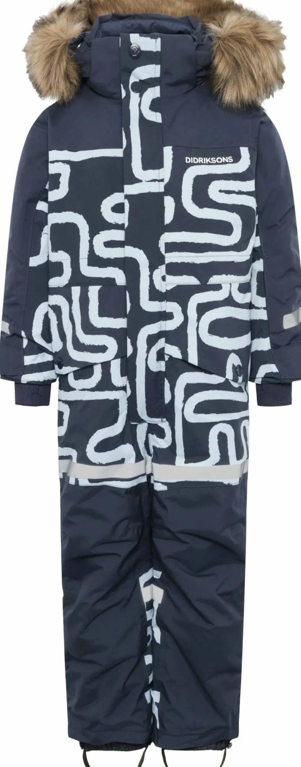 Didriksons Kids' Bjärven Printed Coverall 2 Path S Blue