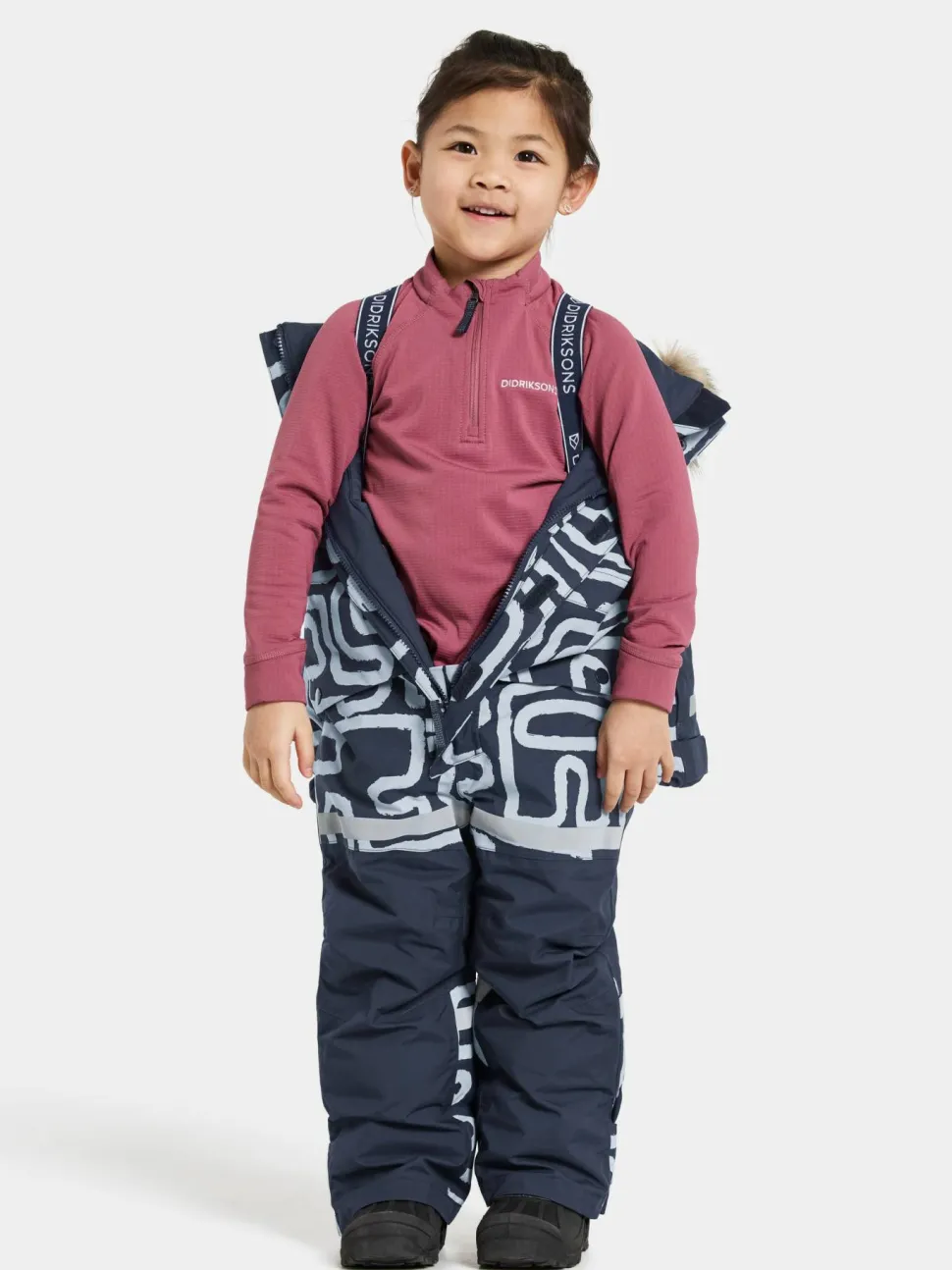 Didriksons Kids' Bjärven Printed Coverall 2 Path S Blue