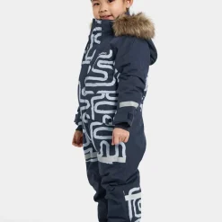Didriksons Kids' Bjärven Printed Coverall 2 Path S Blue
