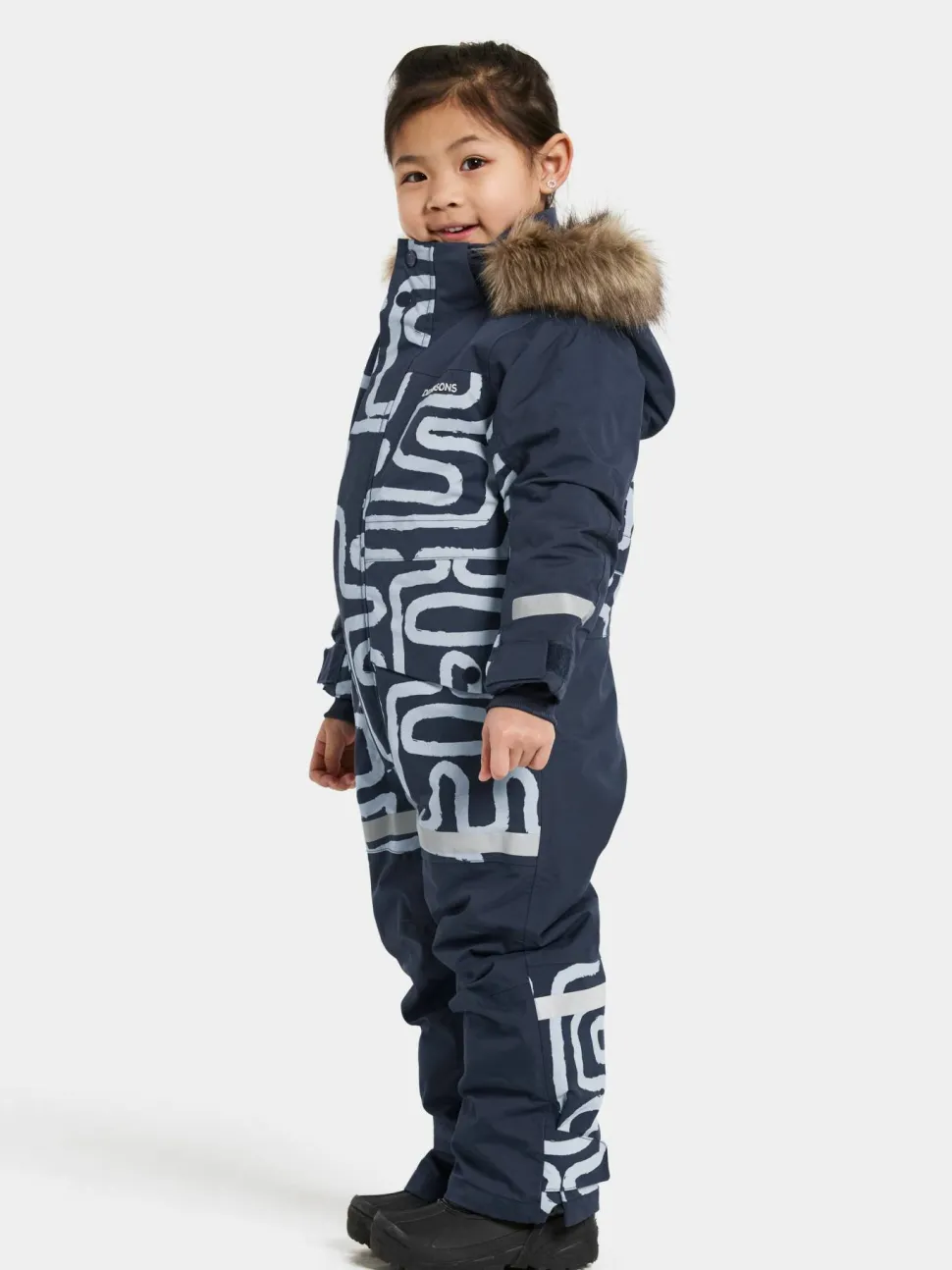 Didriksons Kids' Bjärven Printed Coverall 2 Path S Blue