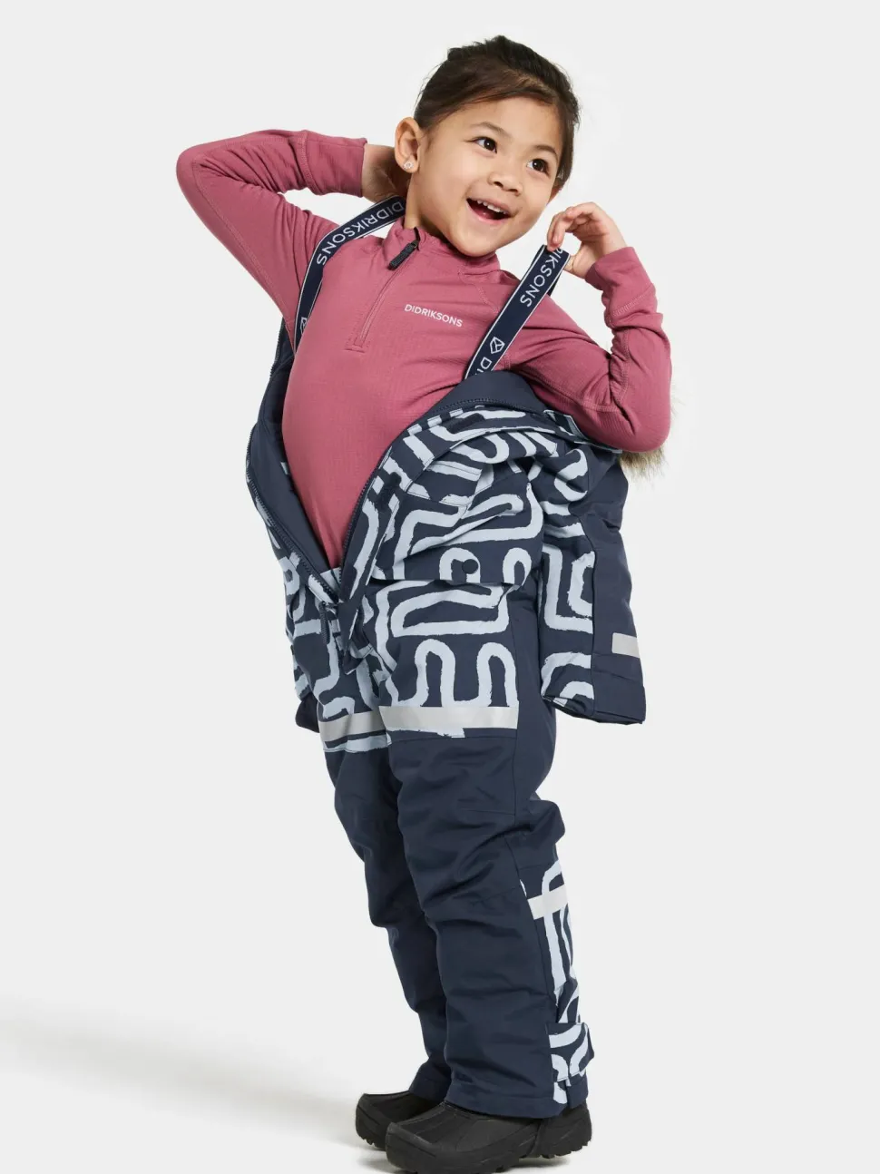 Didriksons Kids' Bjärven Printed Coverall 2 Path S Blue