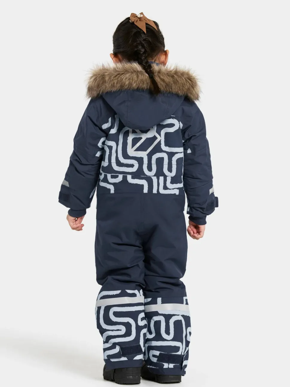 Didriksons Kids' Bjärven Printed Coverall 2 Path S Blue