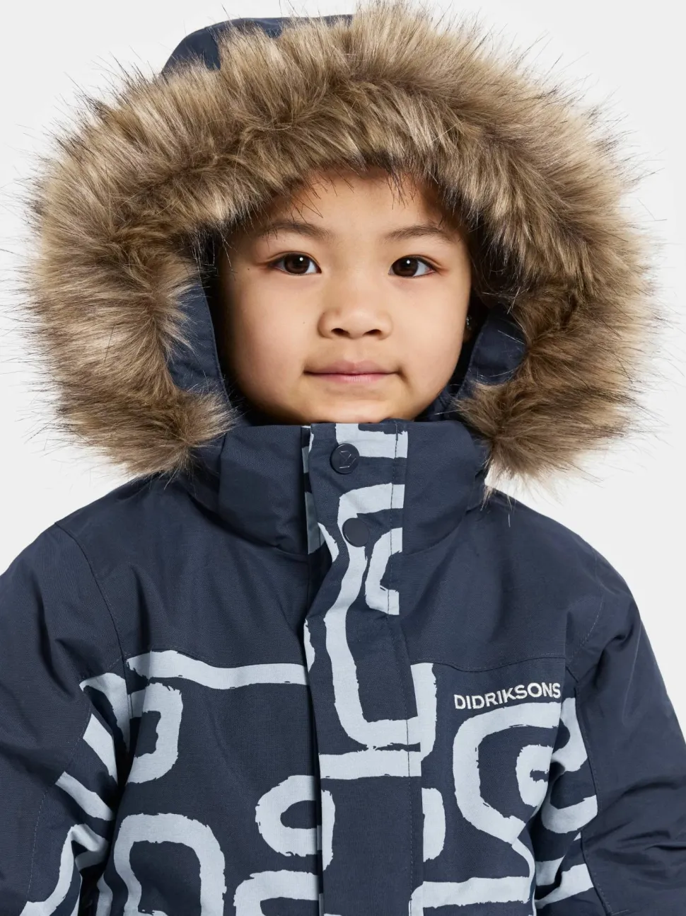 Didriksons Kids' Bjärven Printed Coverall 2 Path S Blue