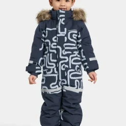 Didriksons Kids' Bjärven Printed Coverall 2 Path S Blue