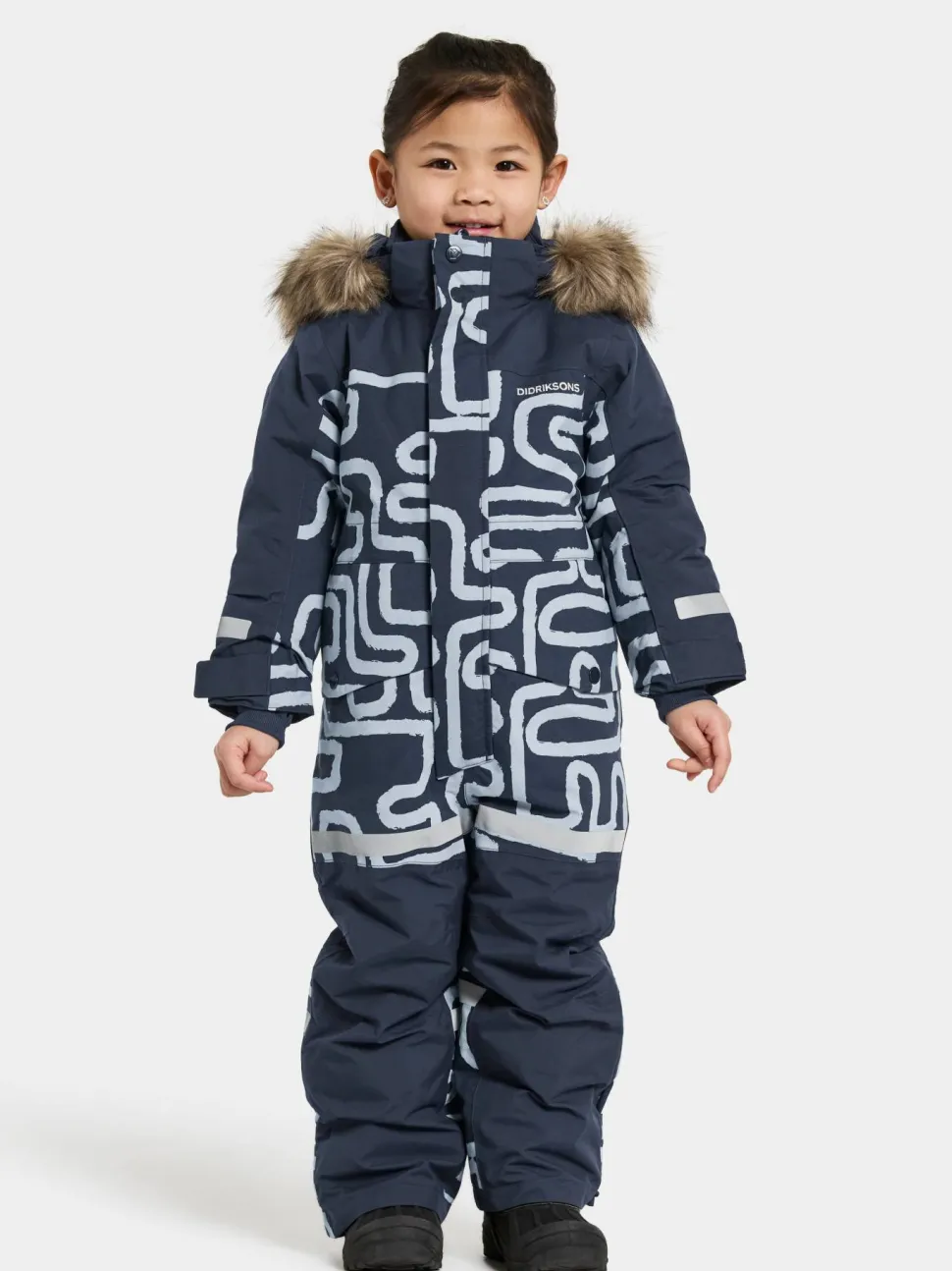 Didriksons Kids' Bjärven Printed Coverall 2 Path S Blue