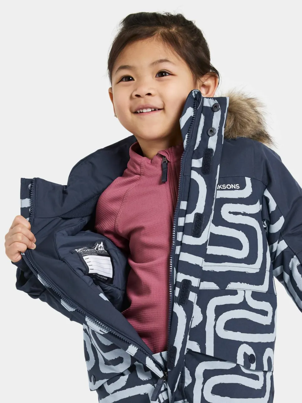 Didriksons Kids' Bjärven Printed Coverall 2 Path S Blue