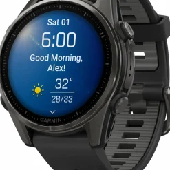 Garmin Fenix 8 Amoled 43mm, Sapphire Carbon Gray DLC Titanium - Black/Pebble Grey Silicone Strap