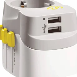 Go Travel Worldwide Adaptor + Twin USB-A Yellow