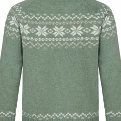 Gridarmor Kids' Snøkrystall Round Neck Ullgenser Green/White/Beige