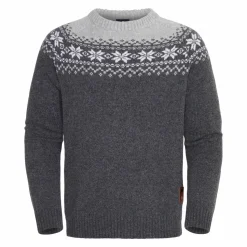 Gridarmor Men's Snøkrystall Round Neck Ullgenser Dark Grey/Light Grey/White