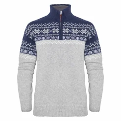 Gridarmor Women's Snøkrystall Half Zip Ullgenser Light Grey/Dark Navy/White
