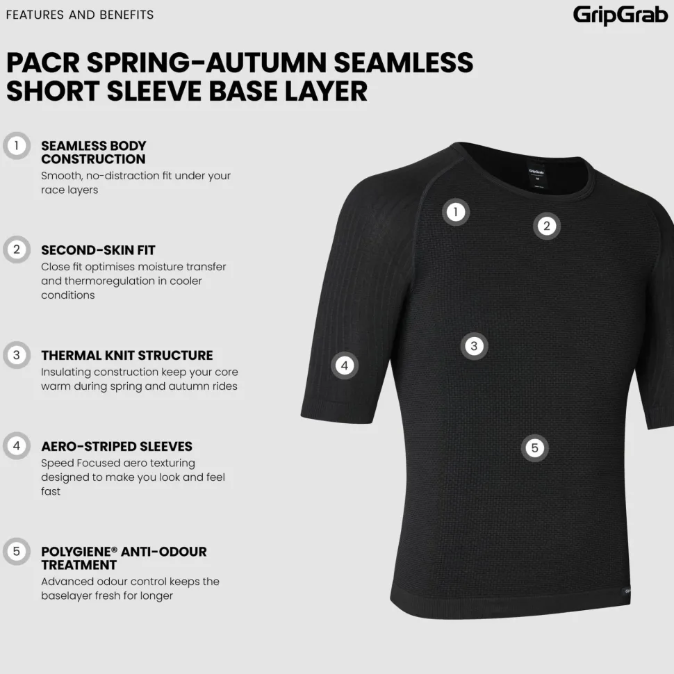 Gripgrab Unisex PACR Spring-Autumn Seamless Short Sleeve Base Layer Black