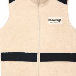 Knowledge Cotton Apparel Men's Teddy Fleece Hood Vest With Rib Stop In Contrast Color White