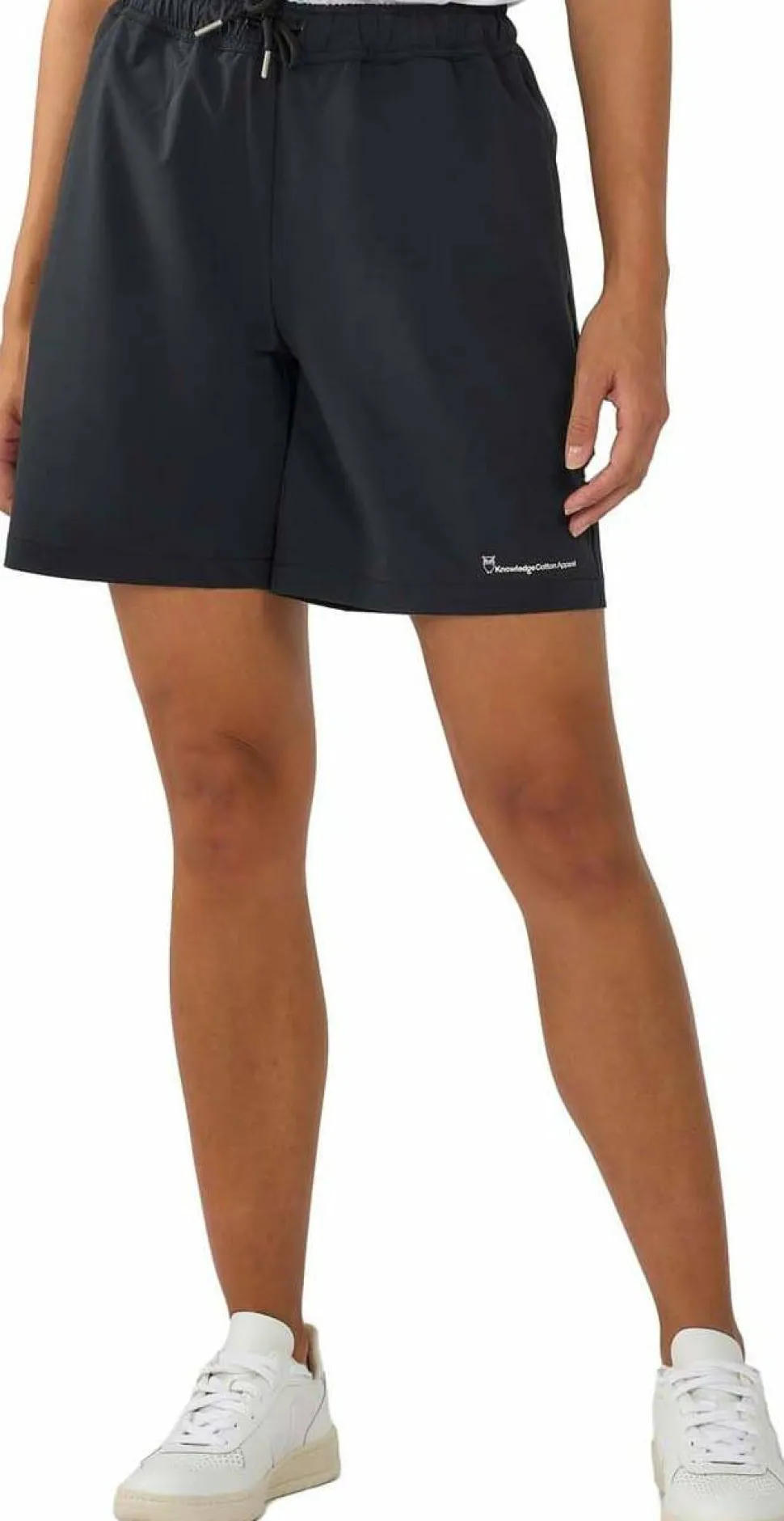 Knowledge Cotton Apparel Women's Stretch Ribstop Elastic Waist Shorts Black Jet