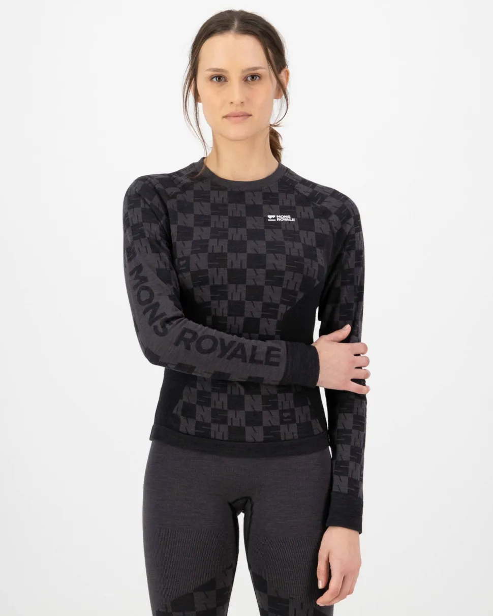 Mons Royale Women's Ascender Merino Seamless Long Sleeve Forged Iron/Black
