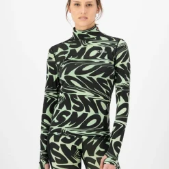 Mons Royale Women's Cascade Merino Base Layer Mock Neck Long Sleeve Signal Lost Matcha