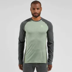 Odlo Men's Performance Wool 150 Base Layer Matte Green/Dark Grey Melange