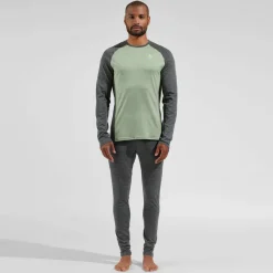 Odlo Men's Performance Wool 150 Base Layer Matte Green/Dark Grey Melange