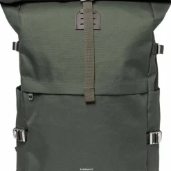 Sandqvist Icon Rolltop Backpack L Dawn Green With Dark Brown Leather