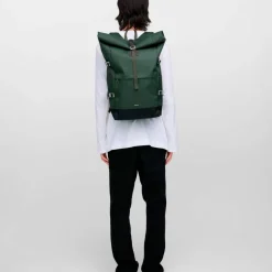 Sandqvist Icon Rolltop Backpack L Dawn Green With Dark Brown Leather