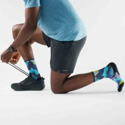 Smartwool Trail Run Summit Sector Print Crew Socks Targeted Cushion Nightfall Blue
